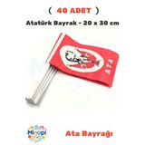 Minopi ( 40 Adet) Vatan Battal Boy Çıtalı Kağıt Ata Bayrak Atatürk Bayrağı 20 X 30 Cm