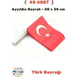 Minopi ( 40 Adet) Vatan Battal Boy Çıtalı Kağıt Türk Bayrağı Ay Yıldız Bayrak 20 X 30 Cm