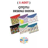 Minopi ( 5 Adet) Desenli Dosya Çıtçıt Dosya A4 Karışık Desenler Çıtçıtlı Dosya