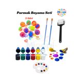 Minopi 6x25 ml Parmak Boyası, 3 Adet Eva Baskı, Ponpon Fırça, Sünger Rulo, Palet, Fırça Çocuk Boyama Seti