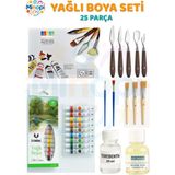 Minopi Kağıt Palet , Metal Spatula , 12 Renk Yağlı Boya , Terebentin , Resim Yağı Zemin Fırçası Boyama Set