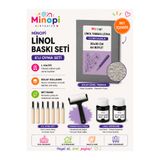 Minopi Linol Tabaka Levha 2.5 Mm 20x30 Cm , Siyah Mürekkep , Sünger Rulo Merdane , 5'li Oyma Seti