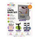 Minopi Linol Tabaka Levha 2.5 mm 30X40 cm , Siyah Mürekkep , Sünger Rulo Merdane , 3'lü Oyma Seti