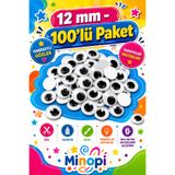 Minopi Oynar Göz Siyah 12 mm 100'lü Paket Oynayan Göz Hobi Tasarım Anasınıfı Kreş Etkinlik Elişi