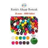 Minopi Renkli Ahşap Boncuk 8 mm 100 Adet Tahta Boncuk El İşi Okul Öncesi Kreş Anasınıfı Proje Tasarım