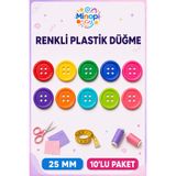 Minopi Renkli Plastik Düğme 25 mm 10 Adet - Dikiş ve Hobi Malzemesi