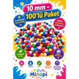 Minopi Renkli Ponpon Peluş Top 100'lü Paket 10 mm Hobi Tasarım Anasınıfı Kreş Etkinlik Elişi