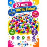 Minopi Renkli Ponpon Peluş Top 100'lü Paket 20 mm Hobi Tasarım Anasınıfı Kreş Etkinlik Elişi
