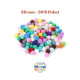 Minopi Renkli Ponpon Peluş Top 50'li Paket 30 mm Hobi Tasarım Anasınıfı Kreş Etkinlik Elişi