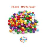 Minopi Renkli Simli Ponpon Peluş Top 100'lü Paket 10 mm Hobi Tasarım Anasınıfı Kreş Etkinlik Elişi