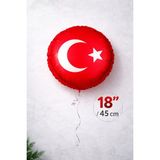 Minopi Türk Bayrağı Folyo Balon 18'' 45 cm Kırmızı Yuvarlak Parti Süsleme Balonu