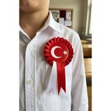 Minopi Türk Bayraklı 23 Nisan Kokartı - Kırmızı Beyaz Saten Kurdeleli Milli Bayram Yaka Rozeti