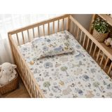 Minora Baby & Kids Minora %100 Pamuk Ranforce Anne Yanı Park Yatak Lastikli Bebek Çarşafı ve Yastık Kılıfı Seti 70X120 - 35X45-MAVİ Ayı - Çok Renkli - 70 x 120 cm