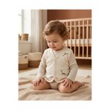 Minory Baby -%100 Pamuk Bebek Yeleği | Dinozor Motifli Bej 12 Ay