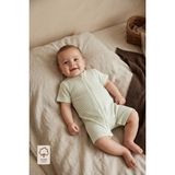 Minory Baby - Fermuarlı Çizgili Kısa Kollu Yazlık Bebek Tulum - Yeşil - Beyaz - 9 - 12 Ay