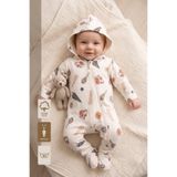 Minory Kids Minory Baby - Kapüşonlu Desenli Fermuarlı Patikli Bebek Tulum