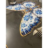 Minoza Geleneksel Çini Deseni Kelebek Tasarım Baskılı Lazer Kesim Detaylı Amerikan Servis & Supla 6 Adet - 32 x 32 cm - Mavi - Beyaz
