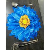 Minoza Mavi Gazania Tasarımlı 3D Digital Baskılı Lazer Kesim Detaylı Amerikan Servis & Supla 6 Adet - 32 x 32 cm