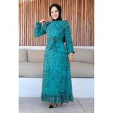 Mint Desenli Şifon Elbise - 42