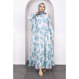 Mint Desenli Şifon Elbise - 46