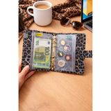 Mint Design Birikim Ajandası - Bütçe Planlayıcı Cüzdan - Gri Leopar - Altın Mekanizmalı - Gri - Leopar