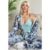 Mint Flore Exclusive Örme Sabahlıklı Kadın Pijama Takımı - Mint Yeşili - 2XL
