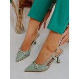 Mint Yeşil Deri (Moss) Toka Detay Kadın Stiletto - Mint - Yeşil