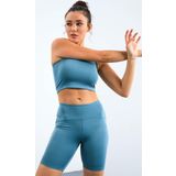 Mint Yeşil Yüksek Bel Toparlayıcı Dar Kalıp Crop Biker Kadın Tayt Takım - 95302