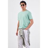 Mint Yeşili Bisiklet Yaka Pamuklu Düz Renk Slim Fit Erkek T-shirt
