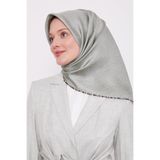 Mint Yeşili Çizgili Twill İpek Eşarp