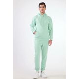 Mint Yeşili Kapüşonlu Kanguru Cepli Regular Fit Erkek Sweatshirt