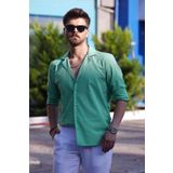 Mint Yeşili Keten Apaj Yaka Relax Fit Hediye Kutulu Erkek Gömlek S