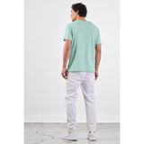 Mint Yeşili V Yaka Pamuklu Düz Renk Slim Fit Erkek T-shirt