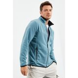 Mint Yeşili Yazı Nakışlı Dik Yaka Fermuarlı Standart Kalıp Erkek Sweatshirt Polar - 87992