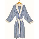 Minteks Ocean Row 100%Pamuk Battal / Büyük Beden Şalyaka Unisex Bornoz - XL - Mavi