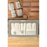 Minteks Silver Krem-Krem 6 Parca Havlulu Bornoz Seti - Aile Banyo Havlu Bornoz Seti