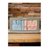 Minteks Silver Mavi-Pembe 6 Parca Havlulu Bornoz Seti - Aile Banyo Havlu Bornoz Seti