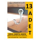 mintikbirler Okul Çanta Askısı 13 Adet - Plastiksiz Kanca Çengel Duvar Sıra Demir Askı Raf Portmanto Öğrenci