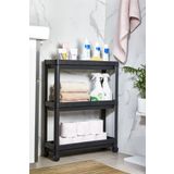 Minty Life Tekerlekli Vesken Raf Ünitesi 3 Katlı Banyo Rafı Mutfak Rafı Servis Sehpası Organizer (SİYAH)