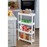 Minty Life Tekerlekli Vesken Raf Ünitesi 4 Katlı Banyo Rafı Mutfak Rafı Servis Sehpası Organizer (BEYAZ)