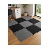 MİNUZ Puzzle Karo Halı Geçmeli Modüler Yer Döşemesi 1 Adet 50x50 Siyah Gri Karo Halı Ofis Halısı Ev Halısı Çalışma Odası Zemin Kaplama Halısı Sök Tak Kullanımlı