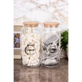 Minya Home 2'li Cam Kavanoz Seti Ahşap Vakum Kapaklı Çay Şeker Saklama Kabı Etiket Hediyeli 1300 ml