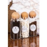 Minya Home 3 Adet Cam Kavanoz Seti Çay Şeker Kahve Saklama Kavanozu Dekoratif Ahşap Top Kapaklı Kavanoz 1300 ml