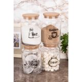 Minya Home 4 Adet 800 ml Ahşap Vakum Kapaklı Cam Kavanoz Seti Çay Şeker Kahve Tuz Saklama Kabı Etiketli