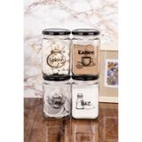 Minya Home 4 Adet Cam Çay Şeker Kahve Saklama Kabı Metal Kapakalı Cam Kavanoz Seti Etiket Hediyeli 720 ml