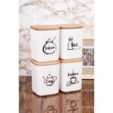 Minya Home 4'lü 900 ml Saklama Kabı Seti Etiketli Çay Şeker Kahve Tuz Ahşap Kapaklı Saklama Kavanozu Akrilik