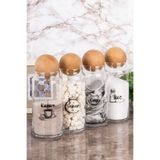 Minya Home 4'lü Cam Kavanoz Seti Dekoratif Top Kapaklı Çay Şeker Kahve Tuz Saklama Kabı Etiket Hediyeli 1300 ml