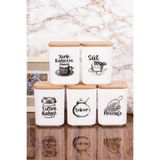 Minya Home 5'li 900 ml Saklama Kabı Kahve Köşesi Seti Ahşap Vakum Kapaklı Kahve Saklama Kabı Etiketli Akrilik Kavanoz
