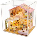 Minyatür Ev Yapma Seti – LED Işıklı Ahşap DIY Maket – Kendin Yap Balkonlu Ev Modeli – Yetişkinler İçin Dekoratif Hediye Seti