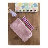 minyaturhayalim Peluş soft pembe dikdörtgen kalem kutusu kalemlik astarlıdır yıkanabilir 21-11cm
